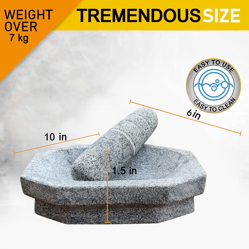 EZAHK Heavy Duty Kalvam Grinding Stone and Mortar Pestle Set for Herbs Grey Large Size 10 x 6 Inch - Image 2