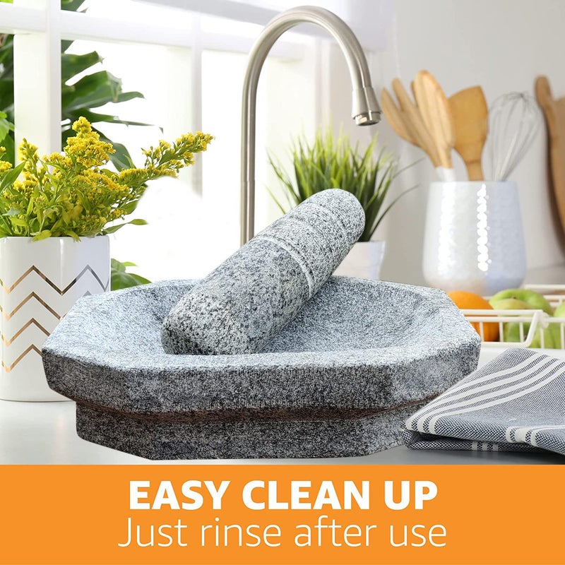 EZAHK Heavy Duty Kalvam Grinding Stone and Mortar Pestle Set for Herbs Grey Large Size 10 x 6 Inch - Image 3