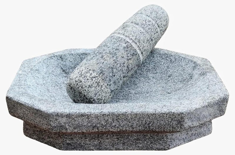 EZAHK Heavy Duty Kalvam Grinding Stone and Mortar Pestle Set for Herbs Grey Large Size 10 x 6 Inch - Image 1