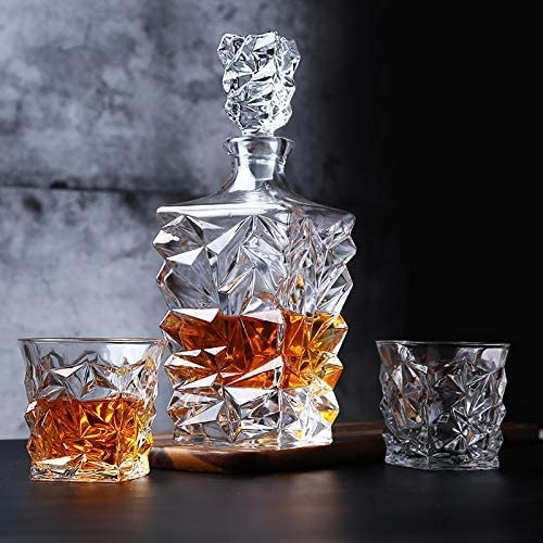 NeWine NeWine 5 Piece Whisky Decanter Set 1 Decanter with 4 Glasses 850ml Decanter 300ml Glasses Stylish Design for Liquor Scotch and More  - Image 1
