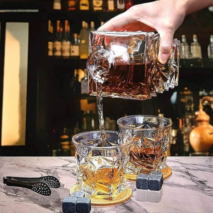 NeWine NeWine 5 Piece Whisky Decanter Set 1 Decanter with 4 Glasses 850ml Decanter 300ml Glasses Stylish Design for Liquor Scotch and More  - Image 4