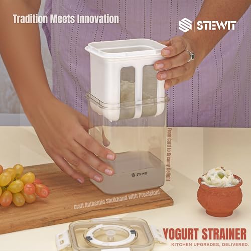 Stewit Greek Yogurt & Curd Maker - 1100ml Fine Mesh Strainer with Lid | Multifunctional Yogurt Filter | Curd Maker for Home | Perfect for Homemade Yogurt, Curd, Cheese Maker (Greek Yogurt Maker) - Image 3