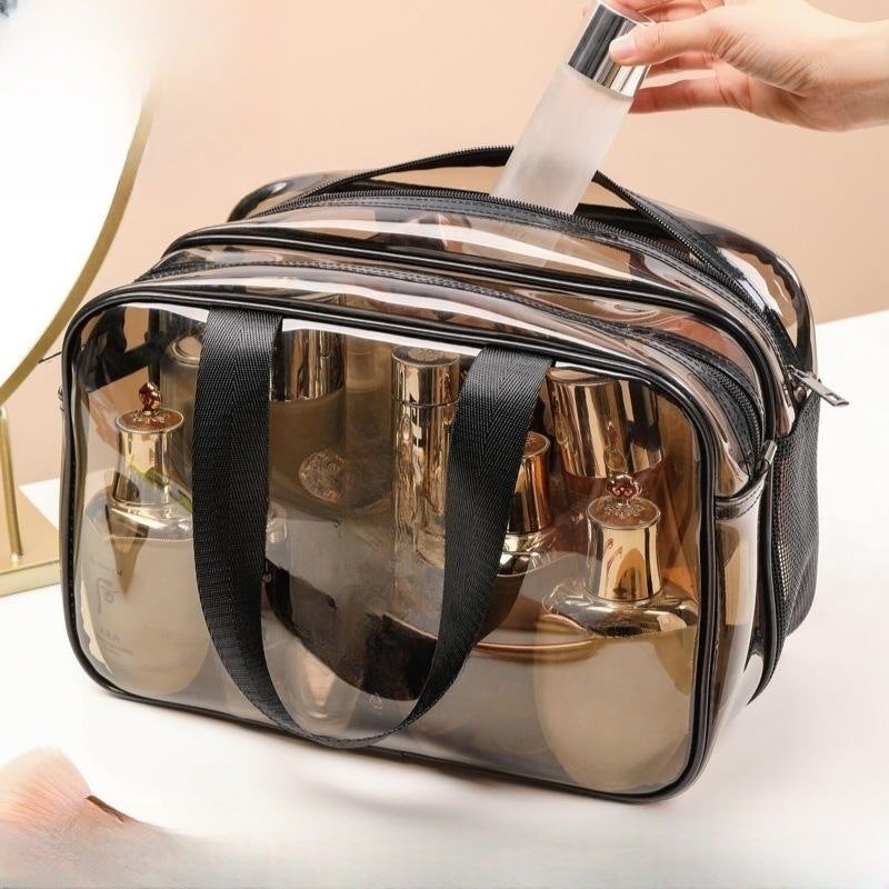 Large Capacity Waterproof PVC Storage Bag Portable Shower Swimming Makeup Bag Wet And Dry Separation Wash Bag Square Shape Gray large size without logo 29*13*19 