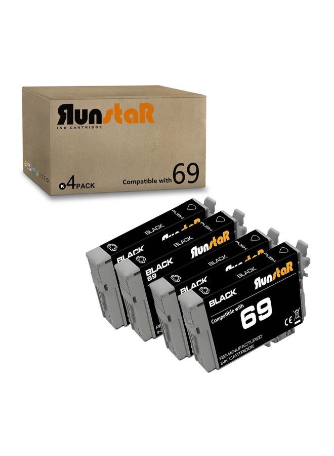 Run Star 4 Pack 69 Black Remanufactured Ink Cartridge Replacement for Epson 69 T069 use for Epson Stylus C120 CX5000 6000 7400 N11 NX100 105 110 115 200 215 Workforce 1100 1300 Printer (4 Black) - Image 1