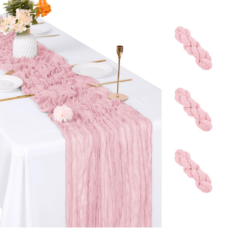 ACSUIT 3 Pack Light Pink Cheesecloth Table Runner 17 x 108 inch Semi Sheer Boho Cheese Cloth Fabric Table Runner Bulk for Wedding Birthday Party Holiday Home Decor Light Pink - Image 2