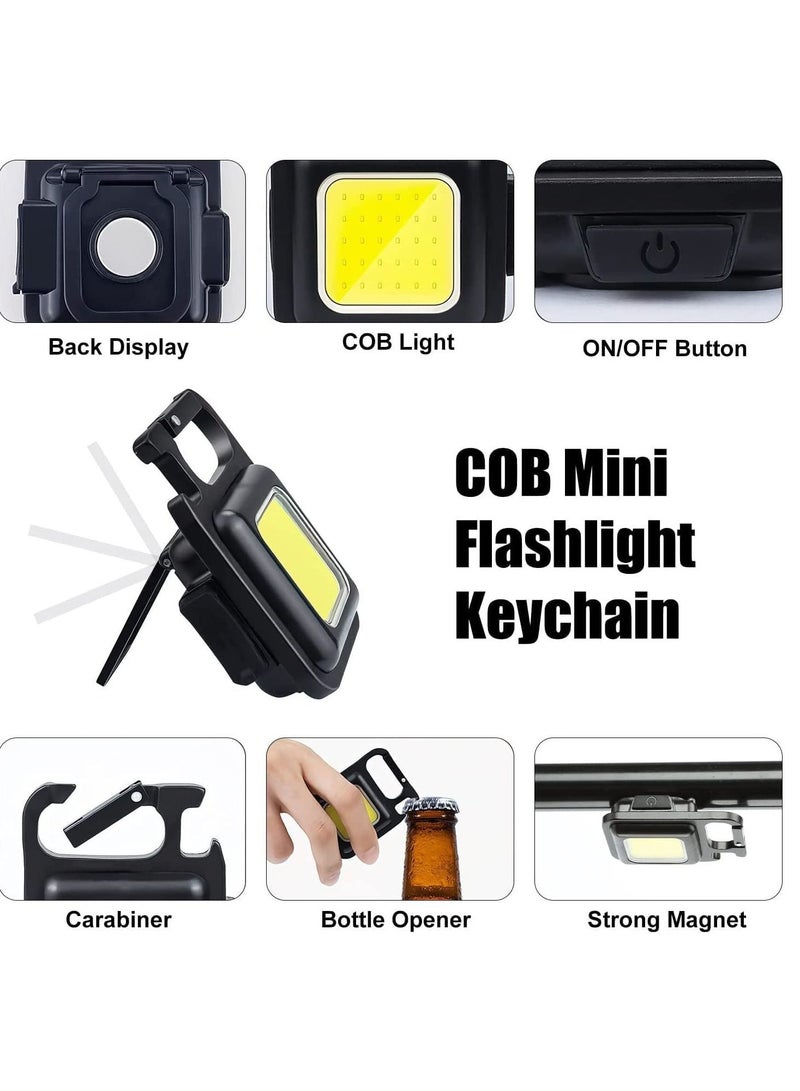 Mini Flashlight, 800 Lumens COB Bright Rechargeable Keychain Flashlights, 4 Light Modes Portable Pocket Light with Folding Bracket Bottle Opener and Magnet Base for Camping Fishing Walking, BAG ,STAND  - Image 2
