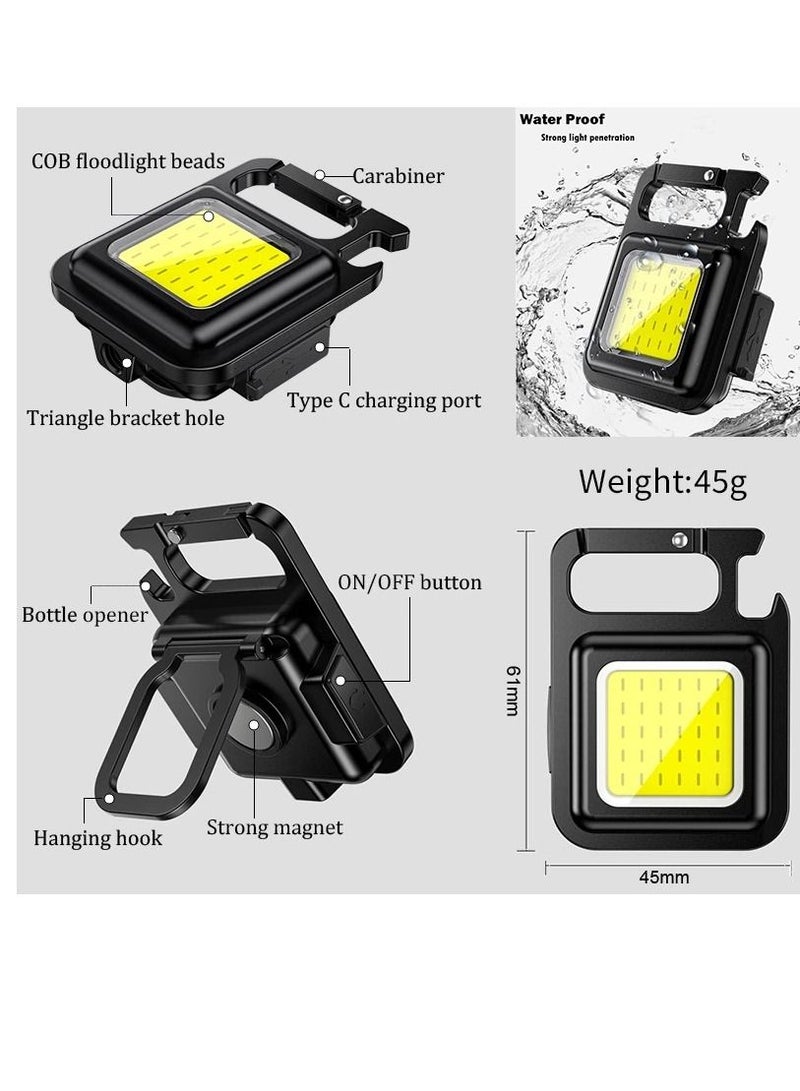 Mini Flashlight, 800 Lumens COB Bright Rechargeable Keychain Flashlights, 4 Light Modes Portable Pocket Light with Folding Bracket Bottle Opener and Magnet Base for Camping Fishing Walking, BAG ,STAND  - Image 5