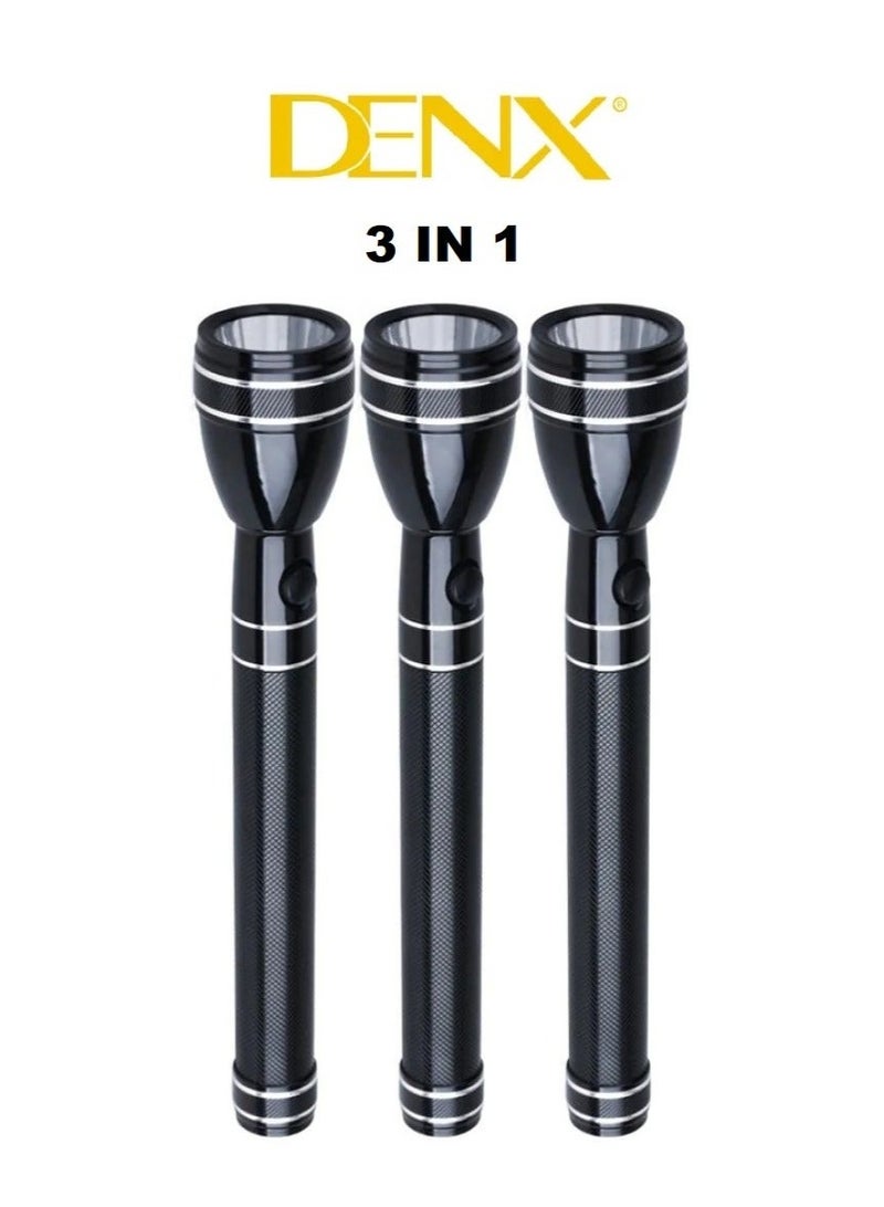 Denx 3 in 1 Rechargeable LED Flashlight 360 Lumens High Brightness Torch Portable Handheld Light 5W Long Battery Backup 6 Hours Runtime for Camping Hiking Emergency Outdoor Use Black - Image 1