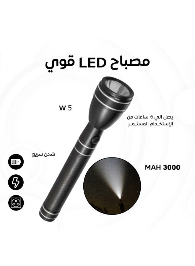 Denx 3 in 1 Rechargeable LED Flashlight 360 Lumens High Brightness Torch Portable Handheld Light 5W Long Battery Backup 6 Hours Runtime for Camping Hiking Emergency Outdoor Use Black - Image 2