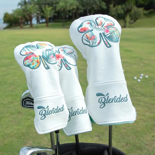 BAIRBRE Golf Club Covers White Lucky Clover Golf Head Covers Driver Covers Fariway Wood Headcover Hybrid Covers Leather Golf Headcover with Number Tag for All Brand - Image 2