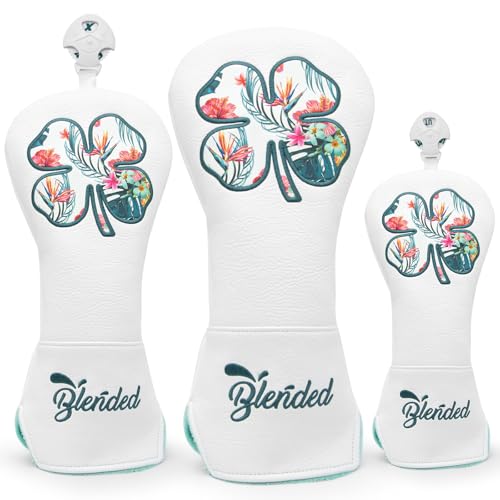 BAIRBRE Golf Club Covers White Lucky Clover Golf Head Covers Driver Covers Fariway Wood Headcover Hybrid Covers Leather Golf Headcover with Number Tag for All Brand - Image 1