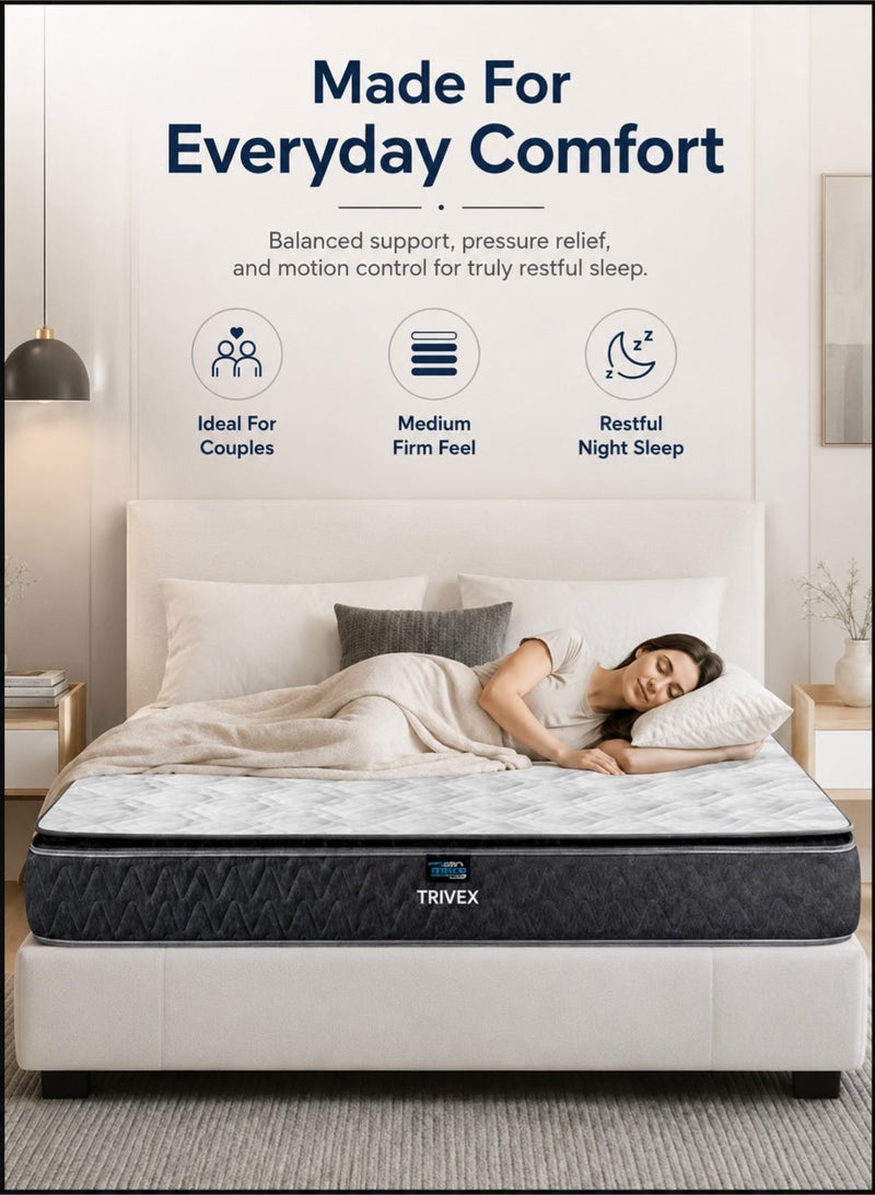 TRIVEX Queen Size Mattress 160x200 cm | 27 cm Bonnell Spring Mattress | Medium Firm Hybrid Mattress With Pillow Top Edge Support For Bedroom - Image 4