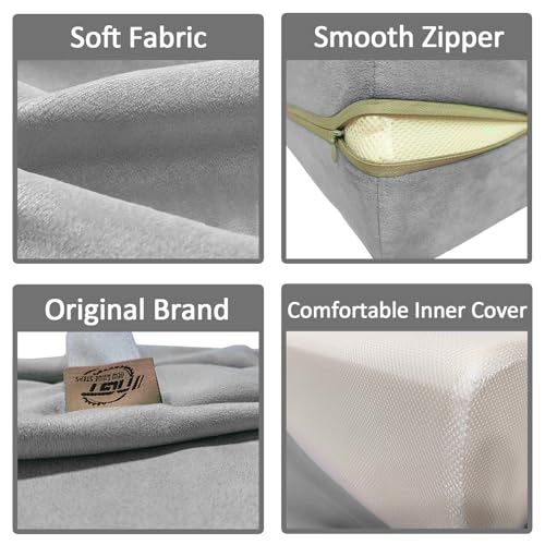 NGT new guide steps Yoga Bolster Pillow for Meditation and Support - Rectangular Yoga Cushion Foam Wedges Washable Suede Pillowcase for Men and Women with Carry Handles.(Grey Soft fabric) - Image 2