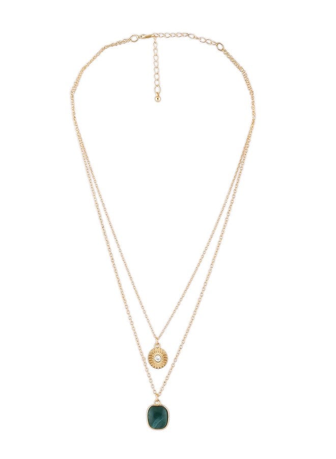 Ami Green Stone Contemporary 2 Layers Necklace and Chain For Women-ZPFK19712 - Image 1