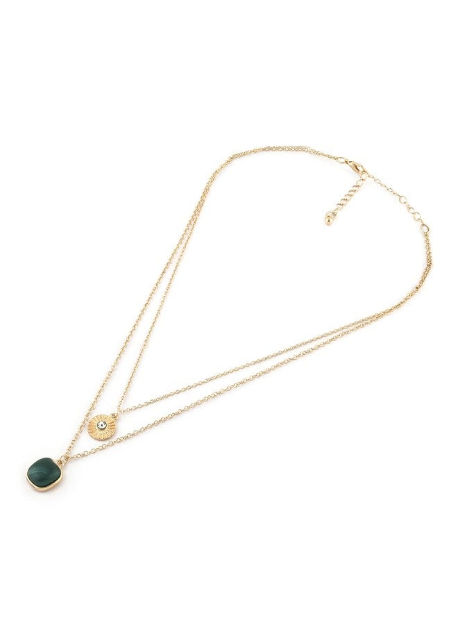 Ami Green Stone Contemporary 2 Layers Necklace and Chain For Women-ZPFK19712 - Image 5