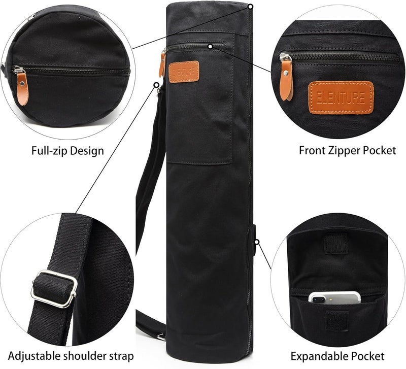 ELENTURE Canvas Yoga Mat Bag with Adjustable Strap & Pockets, Full-Zip Travel Gym Tote for Women & Men, Fits 1/4" & 1/3" Thick Mats, Lightweight Carrier for Yoga, Workout, Outdoor Use - Image 5