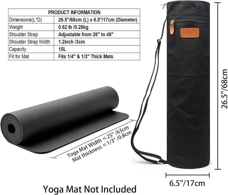 ELENTURE Canvas Yoga Mat Bag with Adjustable Strap & Pockets, Full-Zip Travel Gym Tote for Women & Men, Fits 1/4" & 1/3" Thick Mats, Lightweight Carrier for Yoga, Workout, Outdoor Use - Image 4