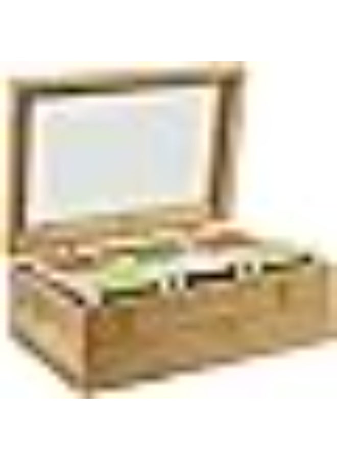 Generic Wooden Storage Box with Glass Lid - Wood Tea Box Organizer with Compartments - Kitchen Organizer Storage Box for Tea Bags, Coffee Pods, Spices, and Seasonings - Display Box, Craft Box - Image 4
