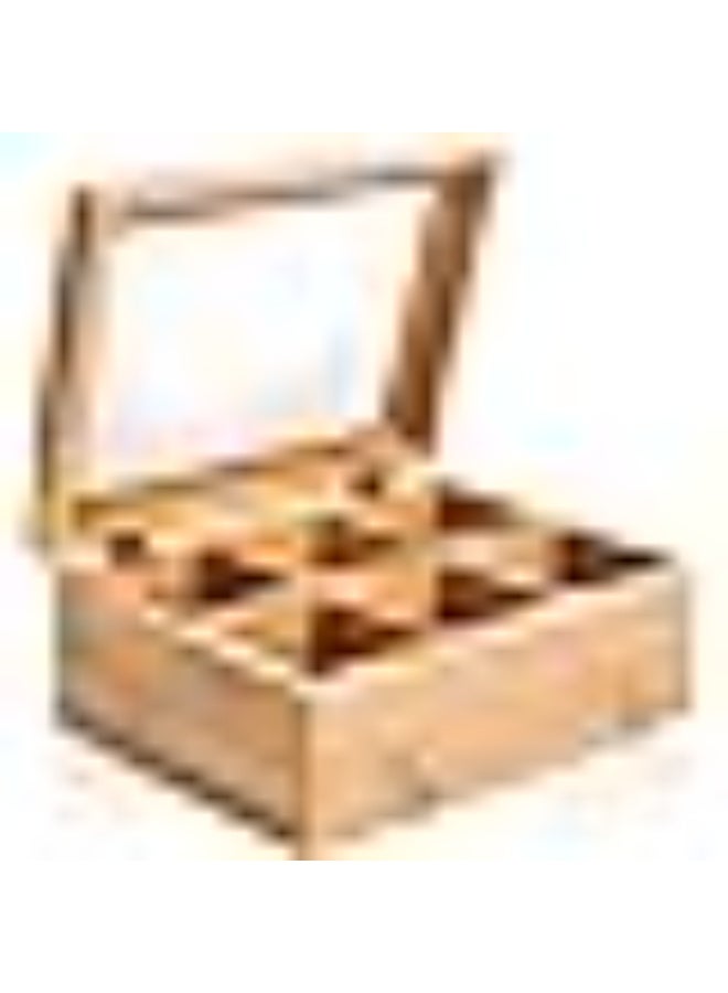 Generic Wooden Storage Box with Glass Lid - Wood Tea Box Organizer with Compartments - Kitchen Organizer Storage Box for Tea Bags, Coffee Pods, Spices, and Seasonings - Display Box, Craft Box - Image 1
