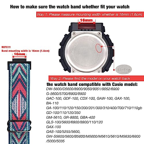 Abanen Elastic Nylon Watch Bands for Casio gshock DW-5600/8900, Stretchy Strap with with Lightweight Plastic Connector for Casio GA-100/GW-B5600/GB-5600 /GW-6900 (Colorful) - Image 2