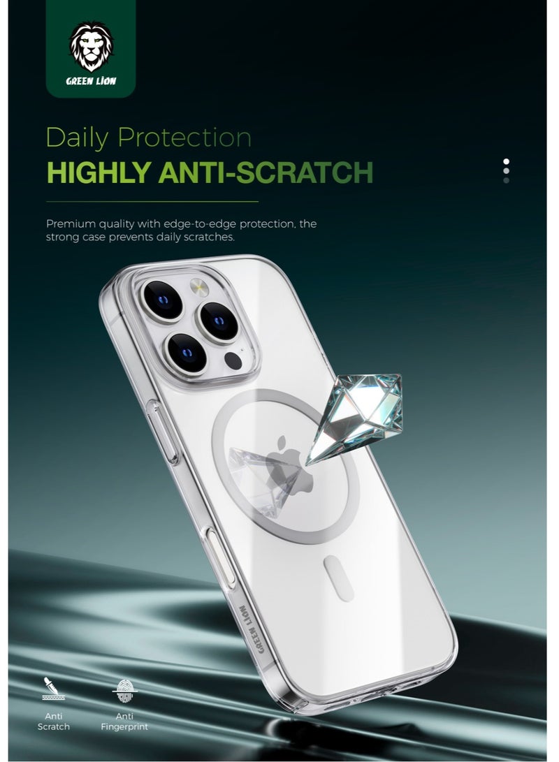 GREEN LION iPhone 16 Pro MagSafe Case Crystal Clear Cover / Strong Magnet / Anti Fingerprint / Anti Scratch / Ultra HD Clarity / High-Level Protection / Ultra Drop Protection / Camera Protection - Clear - Image 2