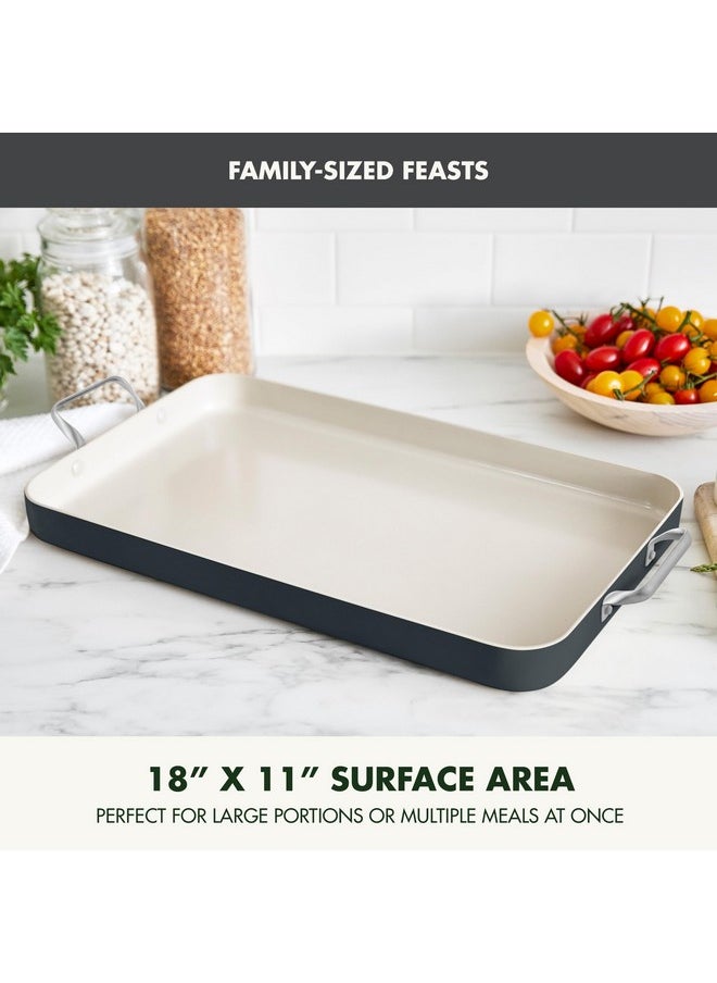 Greenpan GreenPan 18" x 11" Double Burner Griddle Pan, Hard Anodized Healthy Ceramic Nonstick PFAS-Free, Stainless Steel Handles, Stovetop Cooking, Dishwasher Safe, Oven & Broiler Safe Cookware, Black  - Image 2