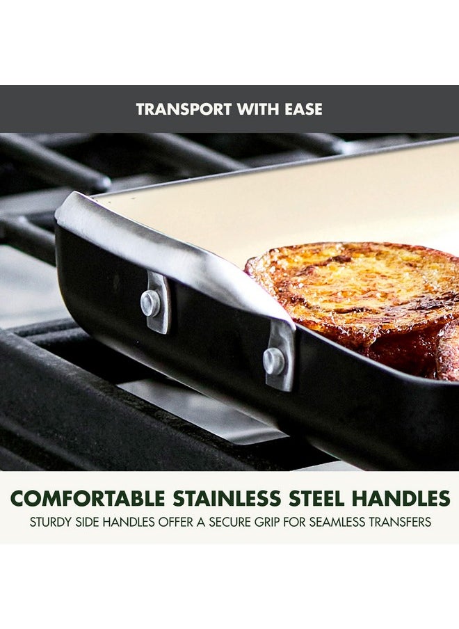 Greenpan GreenPan 18" x 11" Double Burner Griddle Pan, Hard Anodized Healthy Ceramic Nonstick PFAS-Free, Stainless Steel Handles, Stovetop Cooking, Dishwasher Safe, Oven & Broiler Safe Cookware, Black  - Image 4