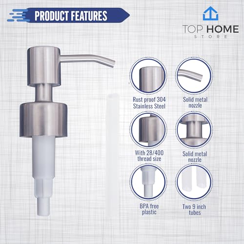 Top Home Store Stainless Steel Soap & Lotion Dispenser Pumps, Brushed Nickel Replacement (2 Pack) - Image 4