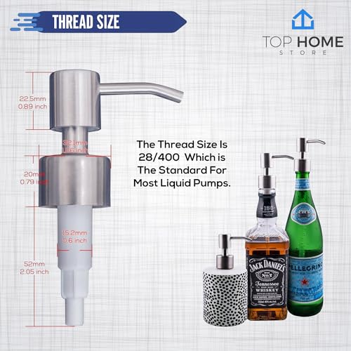 Top Home Store Stainless Steel Soap & Lotion Dispenser Pumps, Brushed Nickel Replacement (2 Pack) - Image 2