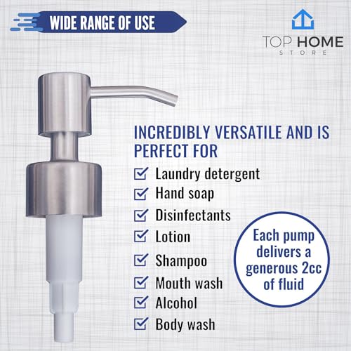 Top Home Store Stainless Steel Soap & Lotion Dispenser Pumps, Brushed Nickel Replacement (2 Pack) - Image 3