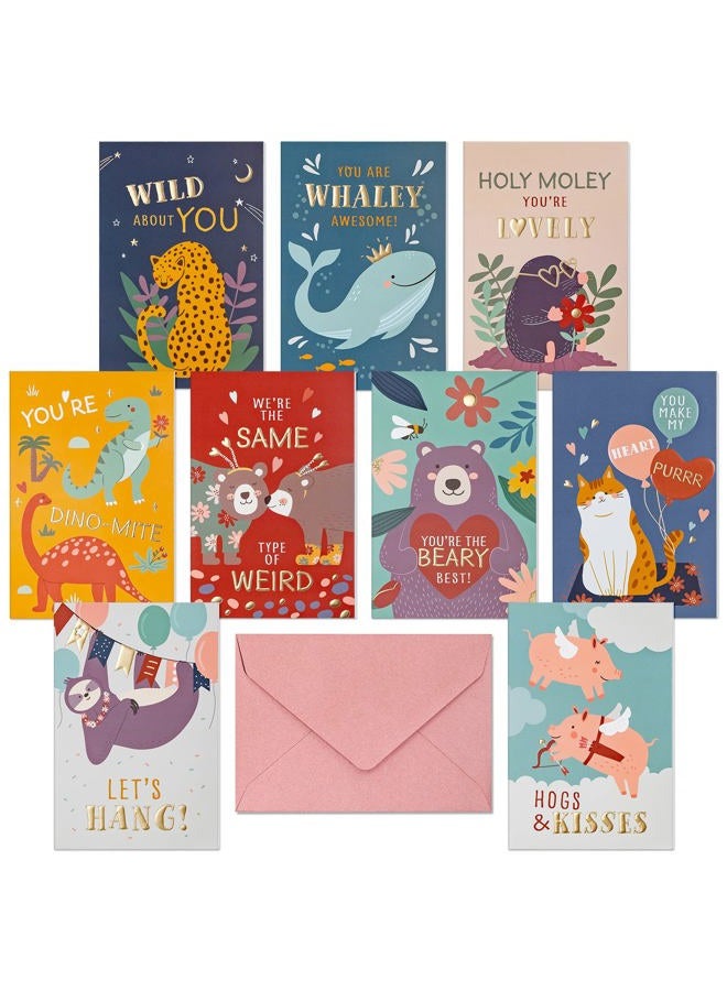 Prims & Flourish Valentine Cards for Kids Classroom, 36-Pack, 9 Cute Animal Designs, 4 x 6 Inches - Image 1