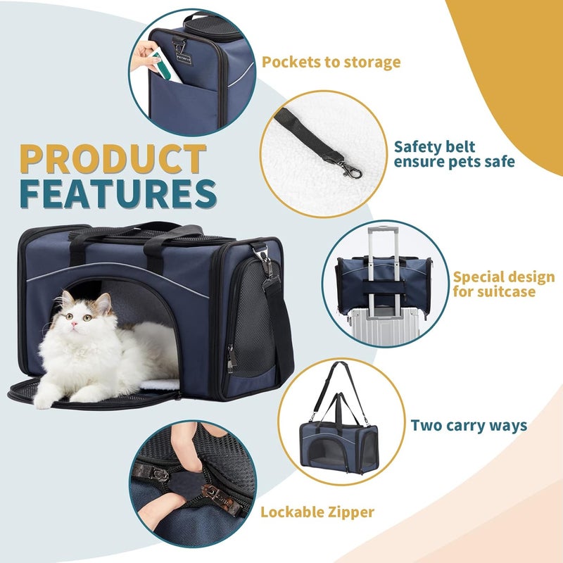 Petsfit Transport Bag Cat & Dog Bag Aeroplane | Flight Bag for Dogs & Transport Box Cat | Airline-Approved Pet Bag | Safe Transport in Car, Plane and Train, M/Blue - Image 3