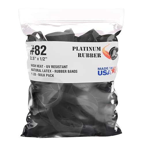 Platinum Rubber أسود #82 أشرطة مطاطية خارجية كبيرة عريضة فائقة الجودة، مصنوعة في الولايات المتحدة الأمريكية، شريط مطاطي بلاتيني مقاوم للأشعة فوق البنفسجية والحرارة (طول 2 1/2 بوصة × عرض 1/2 بوصة) (مطاط أسود 1 رطل) - Image 1