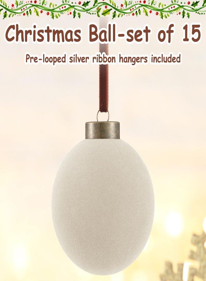 Liliful 15 Pcs Velvet Christmas Balls Bulk Flocked Christmas Tree Ball Ornaments Plastic Xmas Decorative Hanging Ornaments(Creamy White,3.15 Inch) - Image 3