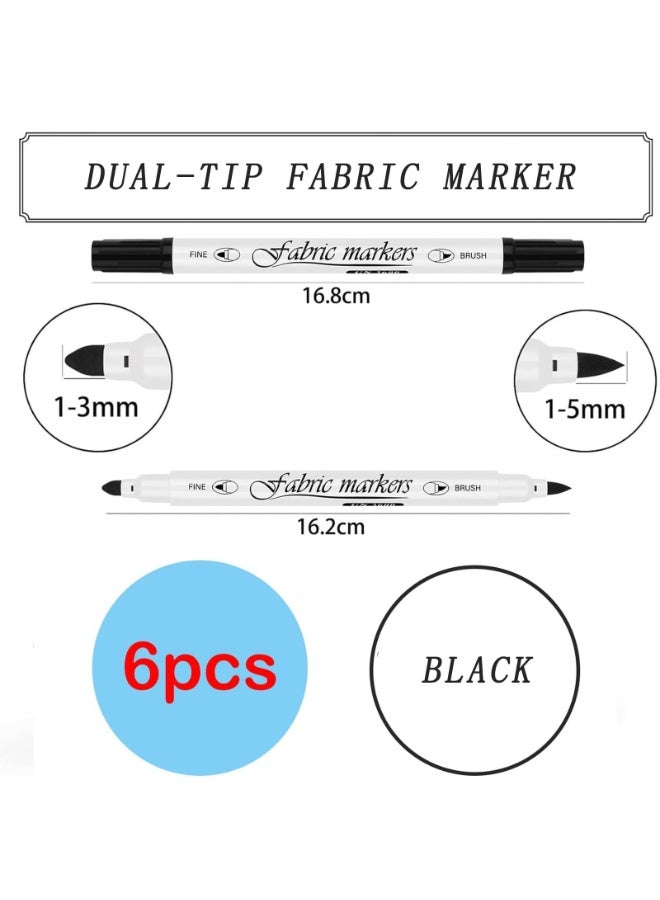 OSHIMA 6 PCS Black Fabric Markers, Textile Pens Machine Washable Black Dual Tips Fabric Paint Pens, Waterproof and No Fading Permanent Textile Markers Fabric Pens for Creative DIY Projects Clothes Shose DIY - Image 2