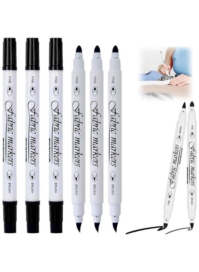 OSHIMA 6 PCS Black Fabric Markers, Textile Pens Machine Washable Black Dual Tips Fabric Paint Pens, Waterproof and No Fading Permanent Textile Markers Fabric Pens for Creative DIY Projects Clothes Shose DIY - Image 1