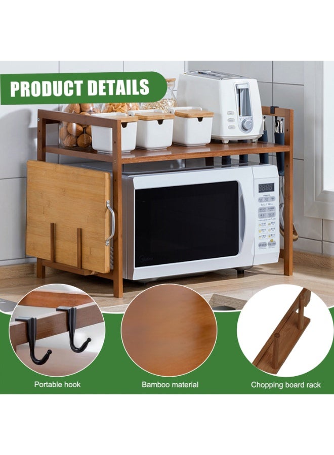 WALALLA 2-Tier Wooden Microwave Oven Rack, Kitchen Countertop Shelf, Bamboo Microwave Stand, Large Spice Racks, Pantry Organizers Storage Rack, Kitchen Organization with Cutting Board Slot, 4 Hooks - Image 5