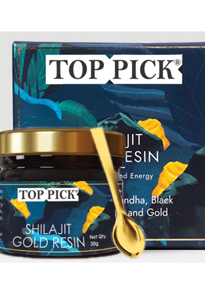 Top Pick Shilajit Gold Resin 30g - Helps in boosting Stamina - Contains 24 Carat Gold - 100% Ayurvedic 