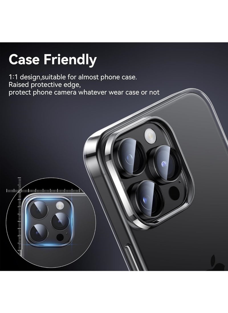 واقي عدسة الكاميرا من 3 قطع لهاتف iPhone 14 Pro وPro Max / iPhone 15 Pro وPro Max / iPhone 16 وPro وPro Max، زجاج مقوى 9H، مضاد للخدش، متوافق مع الجراب، لا يؤثر على اللقطات الليلية، شفاف عالي الدقة