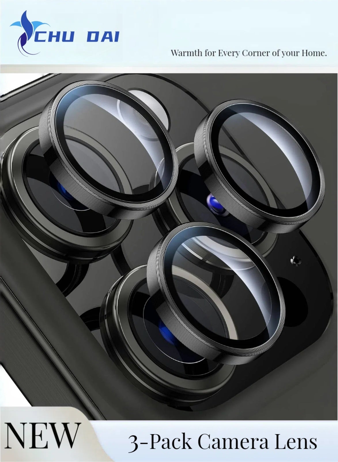 CHU DAI 3-Pack Camera Lens Protector for iPhone 14Pro & Pro Max / iPhone15 Pro & Pro Max / iPhone16 & Pro & Pro Max, 9H Tempered Glass, Anti-Scratch, Case Friendly, Does Not Affect Night Shots, HD Clear