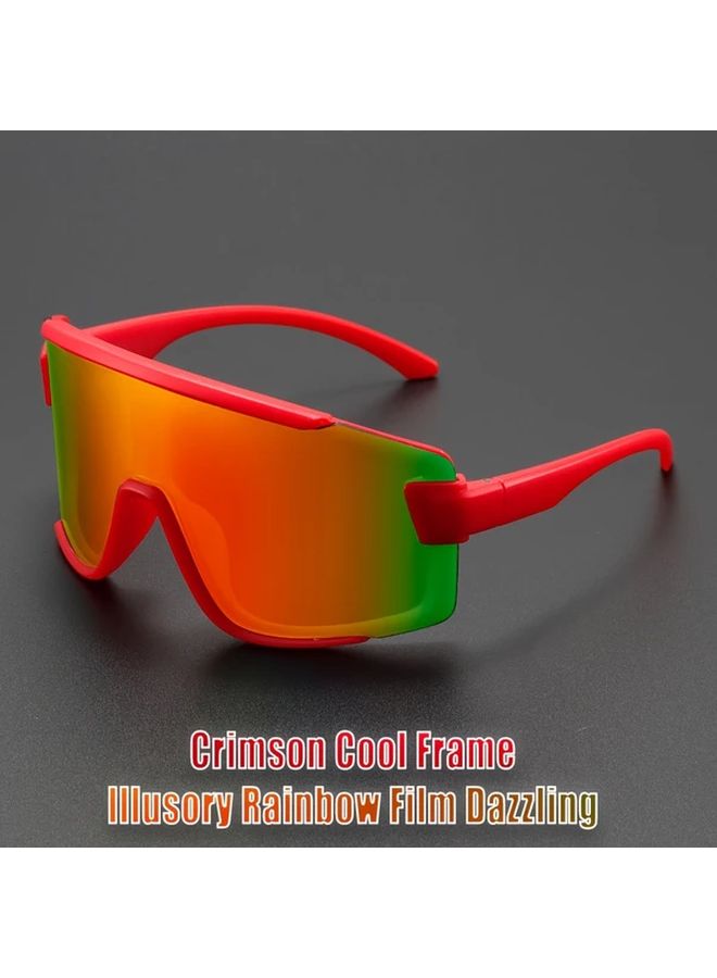 Red Frame Cycling Glasses for Men and Women with Oversized Wrap Around Lenses - Image 2
