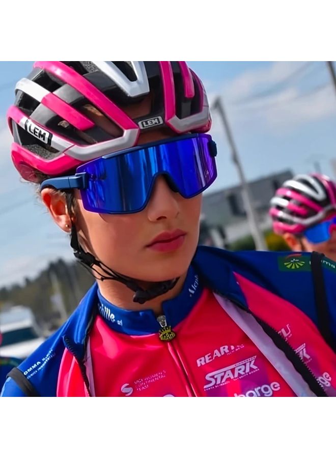 Red Frame Cycling Glasses for Men and Women with Oversized Wrap Around Lenses - Image 1