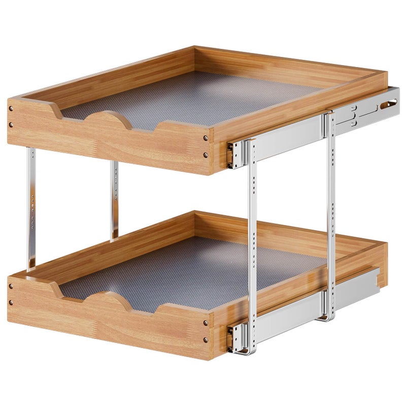 OCG 2 Tier Pull Out Cabinet Organizer 20W x 21D HeavyDuty Slide out Wood Drawer Shelf Pull Out Drawer for Cabinets Base Cabinet Organization for Kitchen Pantry Bathroom