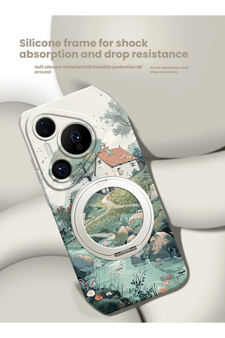 عام غطاء حماية هاتف Huawei Pura 80 Pro - بتصميم لوحة زيتية لطبيعة ربيعية، مع حامل دوار وحزام يد، وحماية كاملة - Image 4