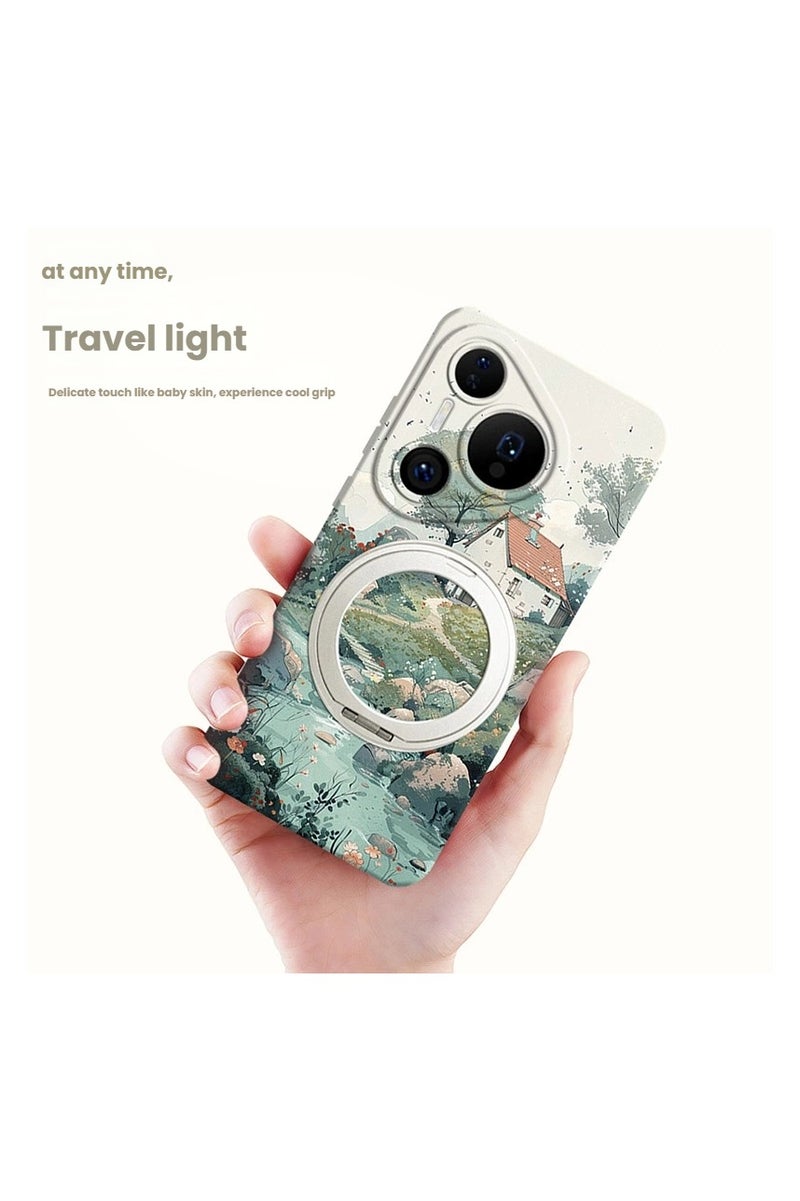 عام غطاء حماية هاتف Huawei Pura 80 Pro - بتصميم لوحة زيتية لطبيعة ربيعية، مع حامل دوار وحزام يد، وحماية كاملة - Image 2