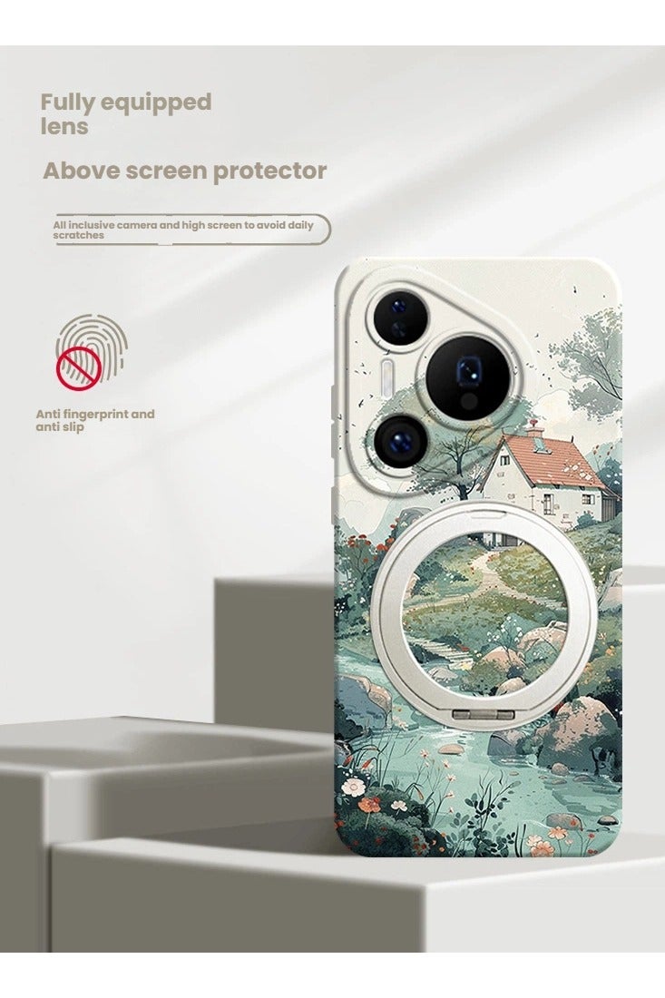 عام غطاء حماية هاتف Huawei Pura 80 Pro - بتصميم لوحة زيتية لطبيعة ربيعية، مع حامل دوار وحزام يد، وحماية كاملة - Image 3