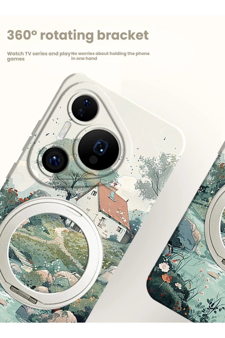 عام غطاء حماية هاتف Huawei Pura 80 Pro - بتصميم لوحة زيتية لطبيعة ربيعية، مع حامل دوار وحزام يد، وحماية كاملة - Image 5