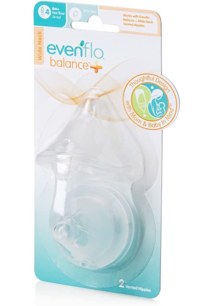 Evenflo Feeding Balance Plus Wide Neck Nipples for the Balance Plus Wide Neck Baby Bottles, Pack of 2