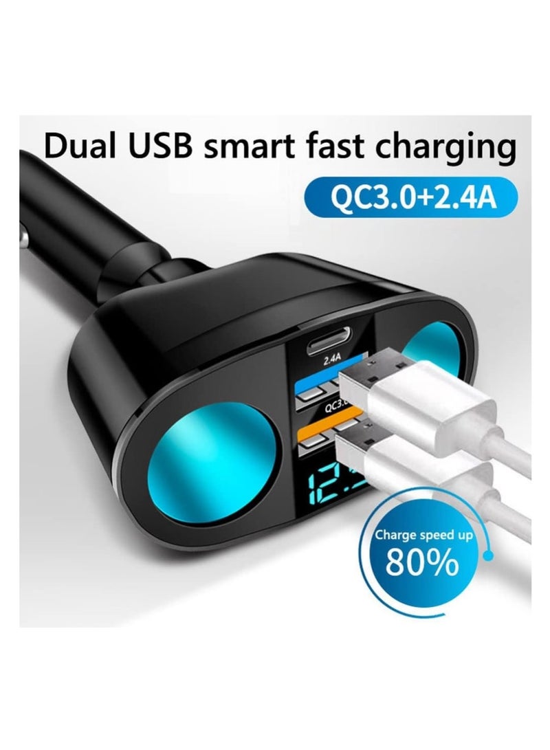 Zikra Car Charger Cigarette Lighter Adapter, USB C Car Charger Socket 12V-24V, 120W Fast Charge Cigarette Lighter, PD & QC3.0 USB Charger Adapter - Image 3
