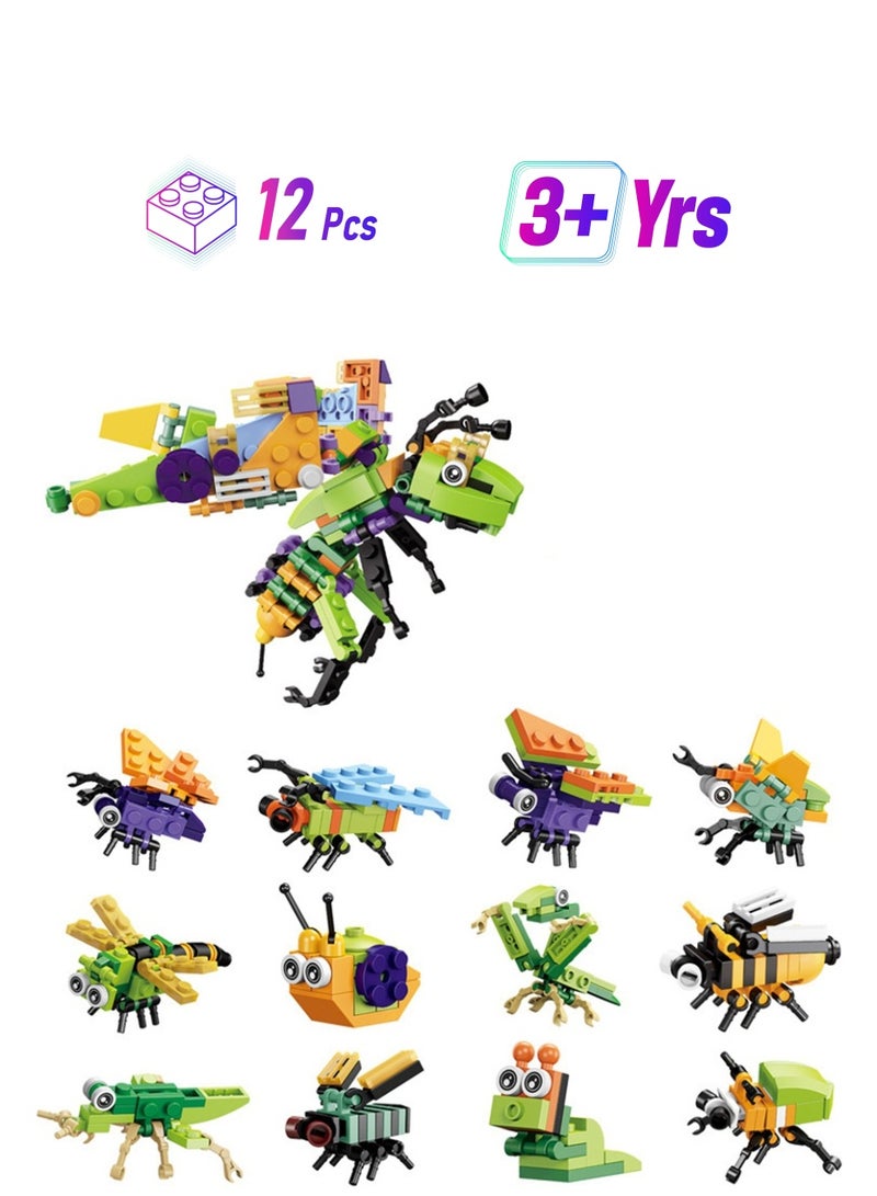 Excefore Animals Building Blocks, Party Favors for Kids, 12 in 1 Animals Building Blocks Sets for Boys Girls, Kindergarten Children's Gacha Ball Gift, Mini Insect Animals Toys for Kids - Image 1